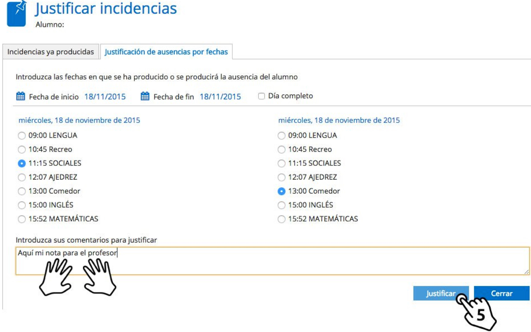 Justificar incidencias