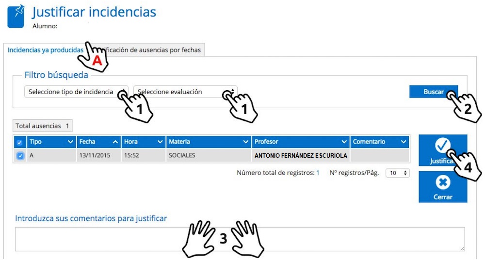 Justificar incidencias